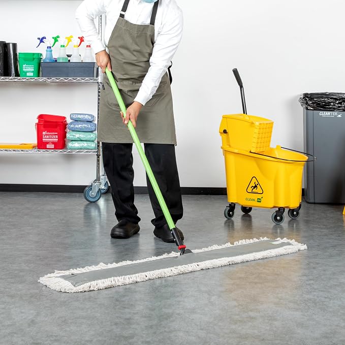 Restaurantware-Clean Tek Professional 48.03 x 5 Inch Dry Floor Mop, 1 Disposable Dust Mop - 64-Inch Handle, Secure Attachment, Blue Cotton, Ideal For Floor, Cleaning Home, Office