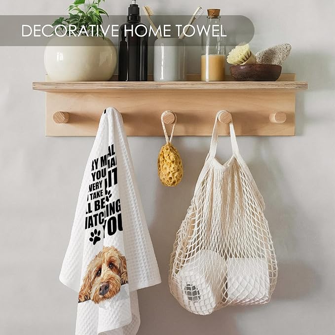 Goldendoodle Kitchen Towel Gifts for Dog Lovers Decorative Set of 2, Golden Doodle Dish Towels Dishcloths Tea Towels, Doodle Waffle Weave Microfiber Hand Towel for Kitchen Bathroom Decor 16x24