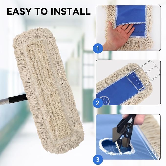 36 Inch Dust Mop Replacement Head: Microfiber Dust Mop Head Refills, Industrial Commerial Heavy Duty Mopping Head Sweeper Replacement for Janitorial Supplies & Hardwood Floor Cleaning, Blue (3 Pack）