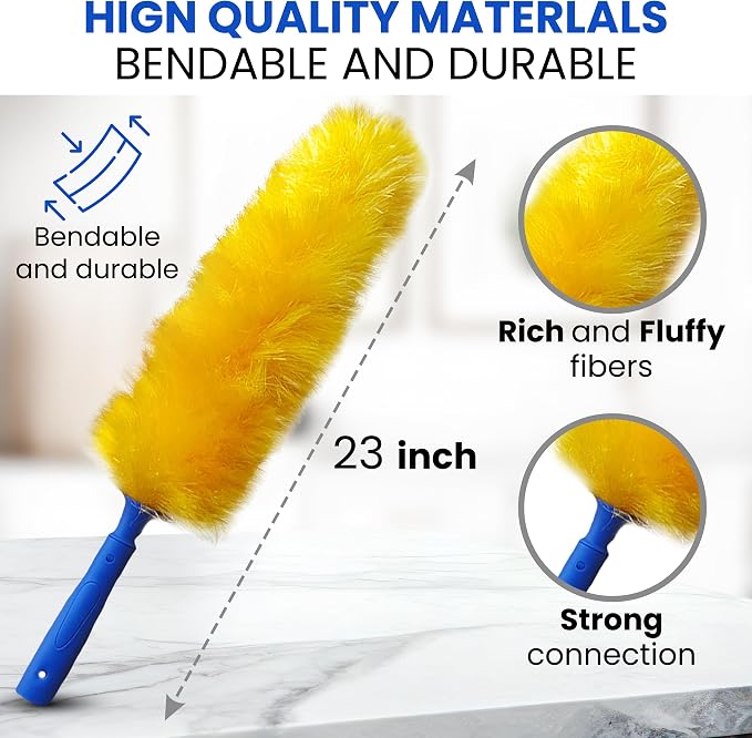 US Duster Company Static Duster - 23-inch Electrostatic Dusters - Long and Flexible Static Feather Duster - Soft Nylon Fibers - Long Duster for Home Cleaning - Attracts Dust Like a Magnet 2 Pack
