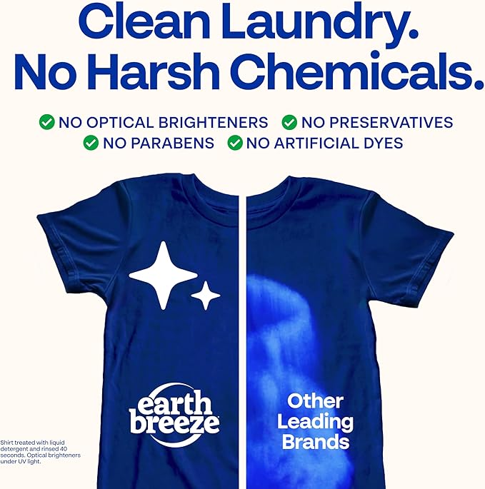 Earth Breeze Laundry Detergent Sheets Fresh Scent - 60 Loads Eco Liquidless Soap - Travel-Friendly for Hot & Cold Cycles, Tackles Tough Stains & Odors - Gentle on Skin, 30 Ct