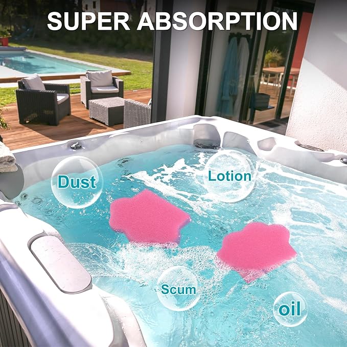 M METERXITY 40-Pack Hot Tub Scum Absorber, 9x12 Cm/3.5x4.7 Inch Sponge Cat Paw Pattern Scum Balls for Spa, Bathtub and Swimming Pool to Soak Up Oils Bathtub Accessories [Pink]