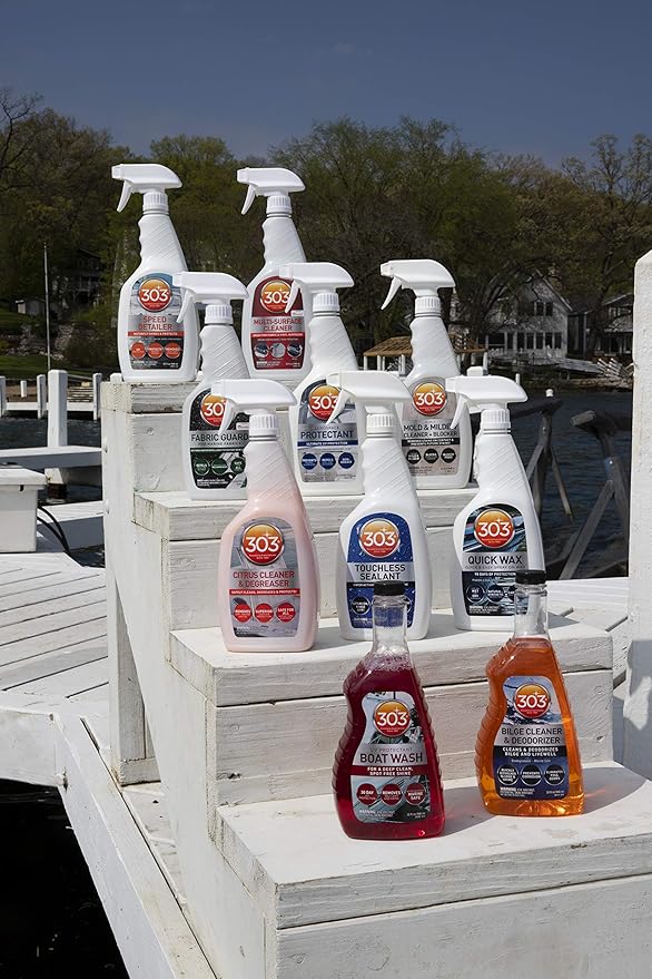 303 Products Marine Fabric Guard, Water Repellent Fabric Protector for Boat Covers, Canvas & Marine Fabrics – Restores Water & Stain Resistance, Safe for All Fabrics, 32 oz (6 Pack)