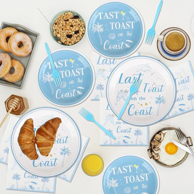 200PCS Last Toast on the Coast Party Supplies Serve 50,Coastal Bachelorette Party Paper Plates,Napkins,And Forks Kit for Birthday,Summer, Bachelorette Parties Decorations