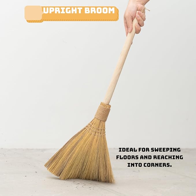 Natural Whisk Sweeping Hand Handle Broom - Brooms for Wedding Jumping Ceremony Halloween DIY Decoration - Vietnamese Straw Soft Broom - 12.2" Width, 28.35" Length