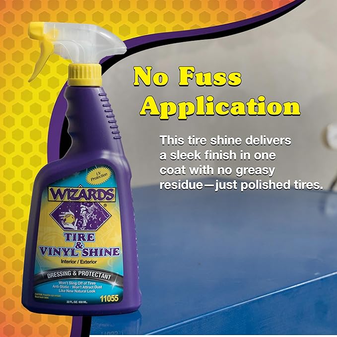 Wizards Mist-N-Shine Detail Spray and Tire & Wheel Vinyl Shine Bundle - 22 Oz - Car Exterior Cleaner for Auto Detailing Supplies - Cleans and Protects Tires, Wheels and Trim