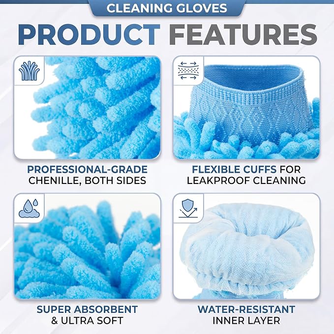 Patelai 30 Pcs Car Wash Mitts Bulk Microfiber Scratch Free Detailing Chenille Car Washing Gloves Hand Double Sided Absorbent Cars Sponge for Washing Cleaning Trucks Boats, 9.45 x 5.9 Inch(Grey,Blue)