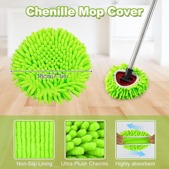 Mop Sets for O Cedar RinseClean 2 Tank Spin Mop System, 2 Microfiber Head Refills and 2 Chenille Pads,1 Handle with 1 Scrub Brush, and 1 Base