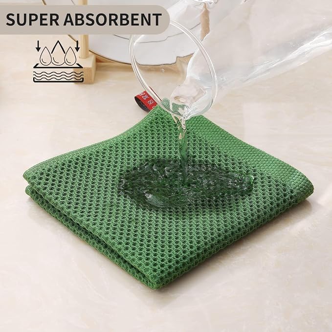 Kitinjoy 100% Cotton Kitchen Dish Cloths (12 X 12 Inches, Grass Green), 12 Pack Waffle Weave Ultra Soft Absorbent Dish Towels for Drying Dishes Quick Drying Kitchen Towels Dish Rags