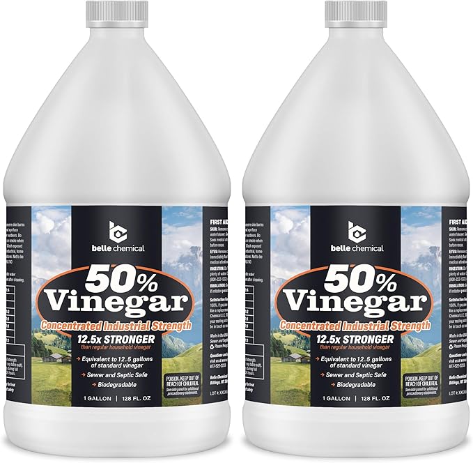 Belle Chemical 50% Pure Concentrated Vinegar – 12.5x Stronger – Indoor and Outdoor Cleaner (1 Gallon)