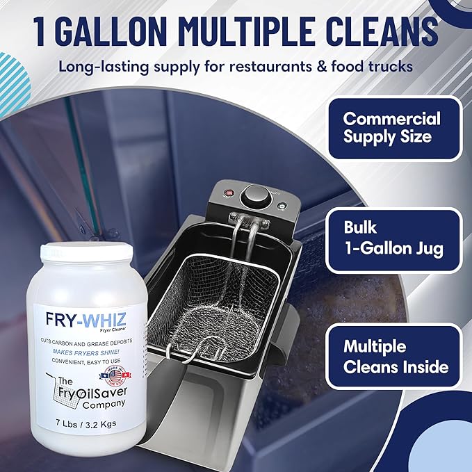 Fry-Whiz 4 Gallons Deep Fryer Cleaner - Commercial Formula for Ovens, Grills & Griddles - No Boil Out Required - Removes Carbon, Grease & Rust - Non-Foaming Food Service Supply (4 x 1 Gallon)