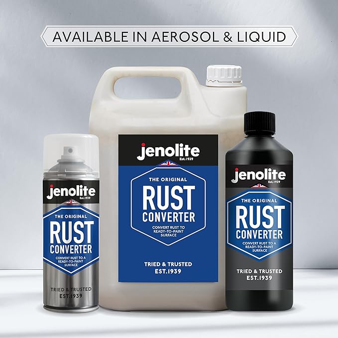 JENOLITE Rust Converter Trigger Spray for Metal 500 ml (16.9 fl oz) All In One Fast‑Acting Water‑Based Rust Reformer, Primer & Inhibitor. Converts Rust to a Paint‑Ready Surface. Made In Britain.