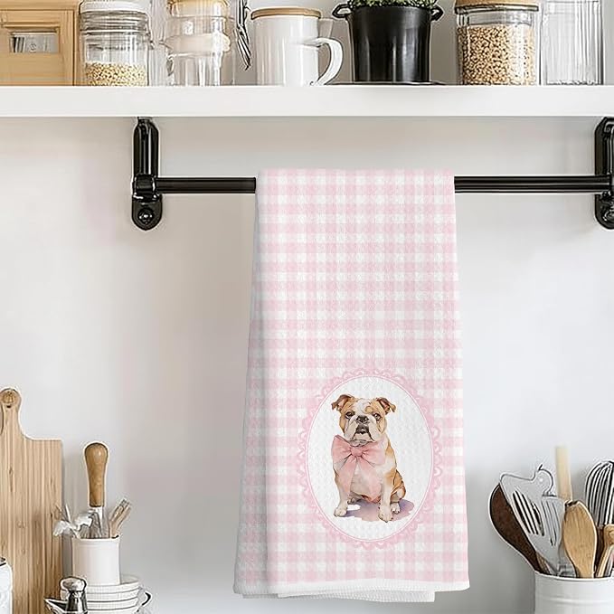 Coquette Pink Bow French Bulldog Dog Kitchen Hand Towels for Bathroom, French Bulldog Gifts for Women, Coquette Pink Goldendoodle Dog Girly Bathroom Kitchen Decor, 16x24 Inches