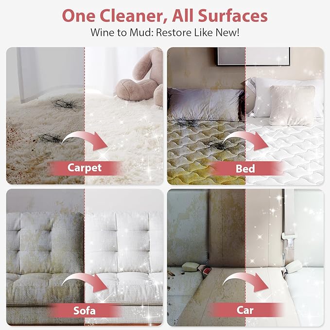 Upholstery Carpet Cleaner, MUJERBAY 15Kpa Portable Spot and Stain Cleaner Shampooer, Easy Move with Handle, 1.5-inch Deep Cleaning Machine for Couch, Stairs, Car and Pet Messes.