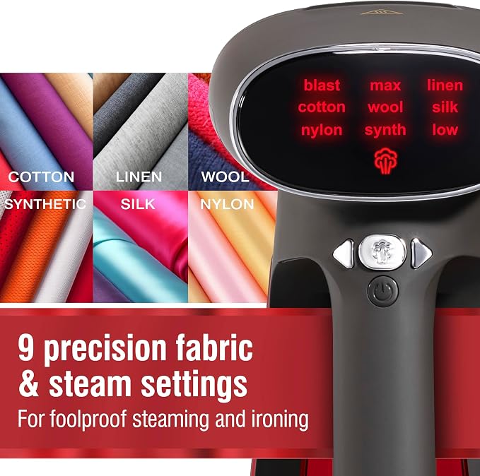 CHI Deluxe Digital 3-in-1 Handheld Garment Steamer & Steam Iron for Clothes, 9 Fabric Modes, 1725 Watts, 30-Second Heat-Up, 220 ml Water Tank, 8' Retractable Cord