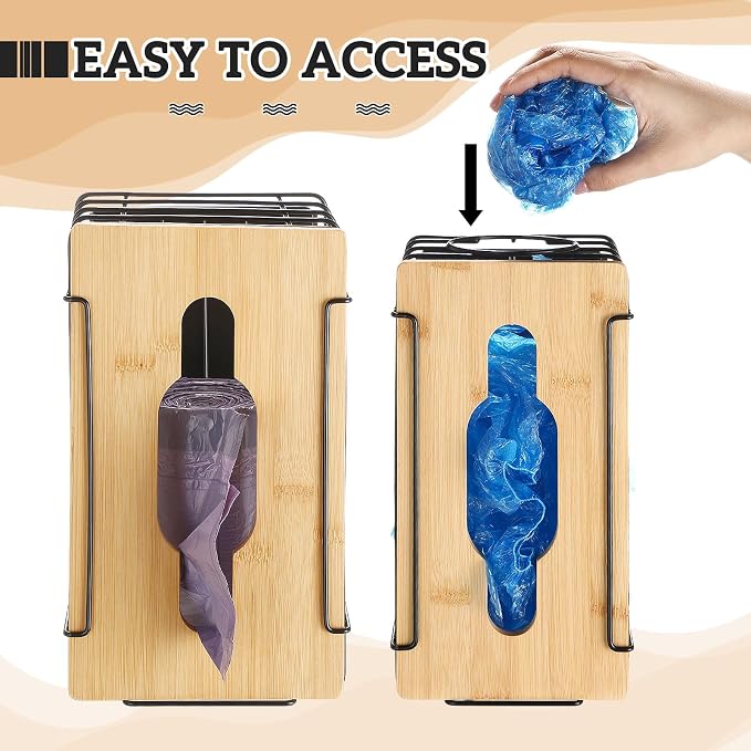 2 Pack Magnetic Trash Bag Holder Basket Garbage Bag Magnetic Dispenser Roll Holder with Bamboo Lid Kitchen Laundry Organizers and Storage Container for Laundry Room Kitchen