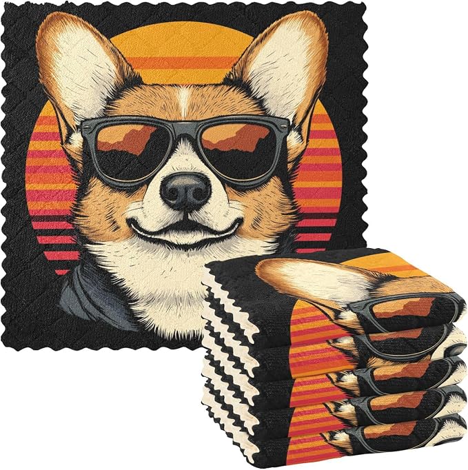 JIPONI 6 Pack Kitchen Dishcloth, Jap Shiba Inu Dog Absorbent Kitchen Towels for Dishes, Fast Drying Microfiber Dish Rags, 11x11 inch