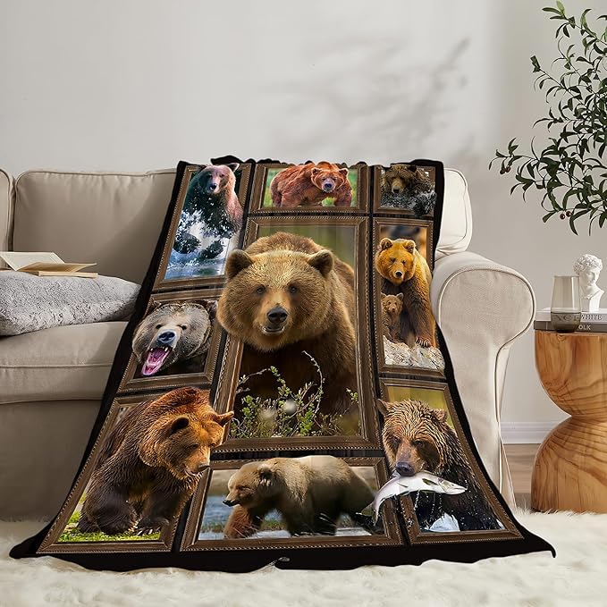 jerkboo Bear Blanket Throws Bear Gifts Bear Throw Blanket for Girls Women Kids Adults Soft Warm Cozy Fleece Blanket for Couch Sofa Bed 60""x50""