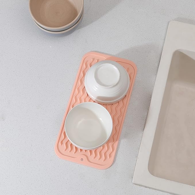 MicoYang Silicone Dish Drying Mat for Multiple Usage,Easy clean,Eco-friendly,Heat-resistant Silicone Mat for Kitchen Counter or Sink,Refrigerator or Drawer Liner Pink S 12 inches x 6 inches