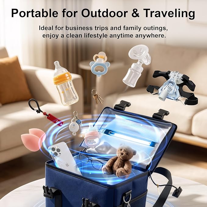 UV Sanitizer Box, 12L Ozone Portable Sanitizing and Cleaning Machine with 3-Level Timer, Foldable UV Cleaner Box for Toys, Mask, Towel, key Etc. UV Boxes with Ozone