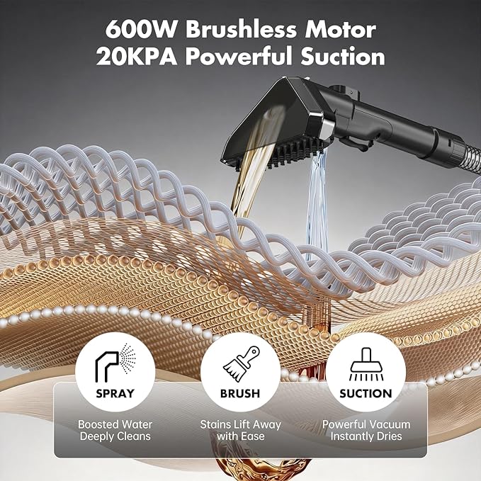 Portable Carpet & Upholstery Spot Cleaner Machine 20Kpa Power Suction Carpet Shampooer Deep Cleaning for Pet Stains,Couch,Stair,Car,Furniture with Dual Brush Heads & Self-Cleaning