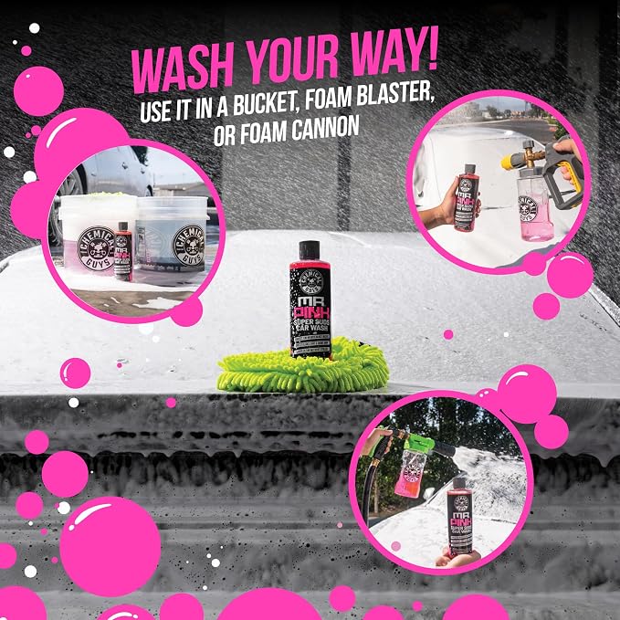 Chemical Guys Mr. Pink Super Suds Car Wash Soap Plus Chenille Premium Microfiber Wash Mitt Bundle Kit, High Foaming Pink Shampoo And Scratch Free Wash Mitt For Cars Trucks SUVs Daily Drivers, 64 Fl Oz