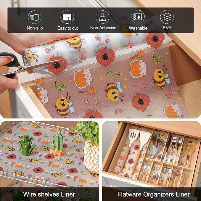 Cooyes Shelf Liner – Non-Slip Cabinet & Drawer Liner for Kitchen – Non-Adhesive Waterproof Shelf Paper with Modern Pattern – Durable EVA Cabinet Mat – Easy to Cut (Buff,17.5" W x 197" L)