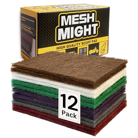 12-Pack 6"x9" Non-Woven Scuff Pads Multi Pack- Aluminum Oxide Abrasive for Scouring, Sanding, Paint Primer Prep - Automotive, Auto Body, Woodworking, Surface Preparation (Multi)