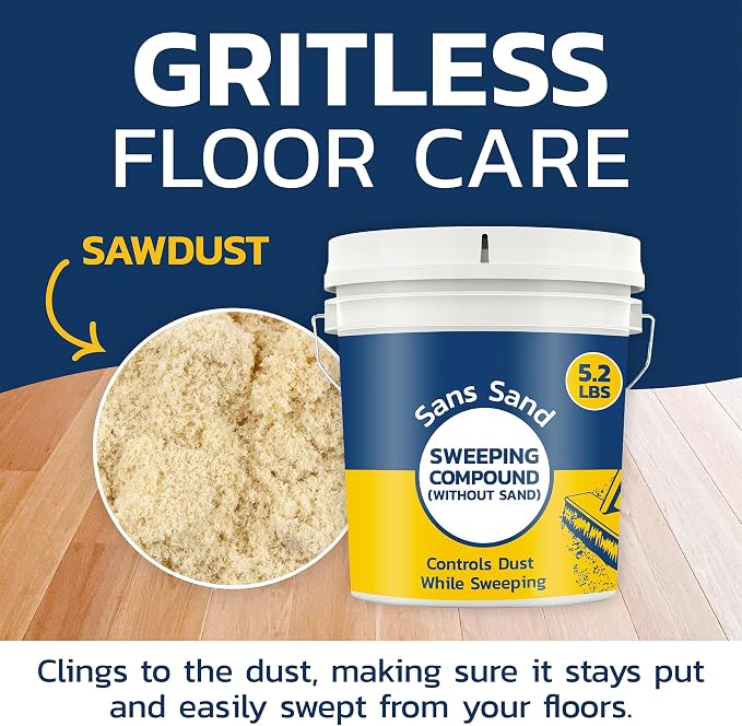 Sans Sand Gritless Sweeping Compound Without Sand – Effective Dust Control, Non Abrasive and Safe for Smooth, Finished & Polished Floors, Oil Free, Made in USA (5.2 lbs)