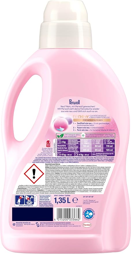 Perwoll Wool & Delicates Detergent (1 x 27 Wash Loads) | Detergent for Fine Fabrics | Gently Cleans, Smoothes and Renews Fibers & Prevents Pilling, with Triple-Renew Technology