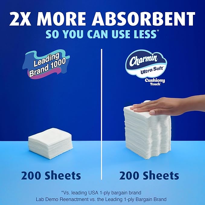 Charmin Ultra Soft Cushiony Touch Toilet Paper, 18 Family Mega XL = 126 Regular Rolls, 2-Ply, White