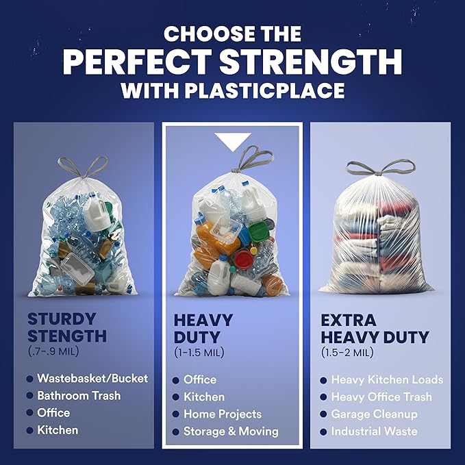 Plasticplace 4-6 Gallon White Drawstring Bags, 100% Prime Material, 17x20, 0.7 Mil, 200/Case