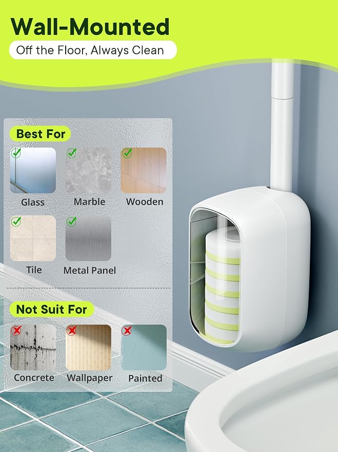 Disposable Toilet Brush and Holder Set, Toilet Bowl Cleaner Wand with 24 Refill Heads, Toilet Brush for Bathroom, Toilet Bowl Brush and Holder, Toilet Scrubber Kit with Storage