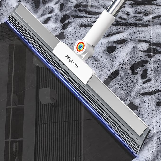 Rubber Squeegee Broom for Floor,Upgrade 62" Long Handle Window Squeegee, 2 Cleaning Cloths, Silicone Pet Hair Remover,Magic Squeegee Broom Removes Water Spots, Stains, Grease, and Glass Surfaces.