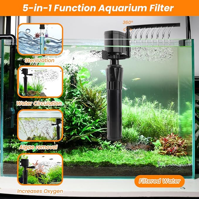 hygger Aquarium Filter with UV Light for 40-80 Gallon Tank, Multi-Use Submersible Fish Tank Filter for Filtration/Algae Clean/Oxygenation/Wavemaker/Circulation