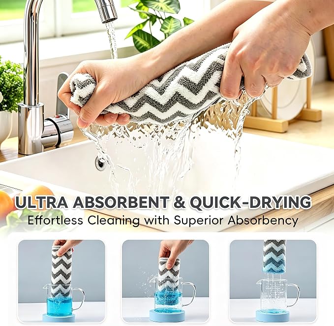 Microfiber Cleaning Cloth 6 Pack, Ultra Soft Absorbent Lint Free Reusable Kitchen Towels with Hanging Loop, 12x12 Inch Gray Dish Towels for Kitchen, Car & Household
