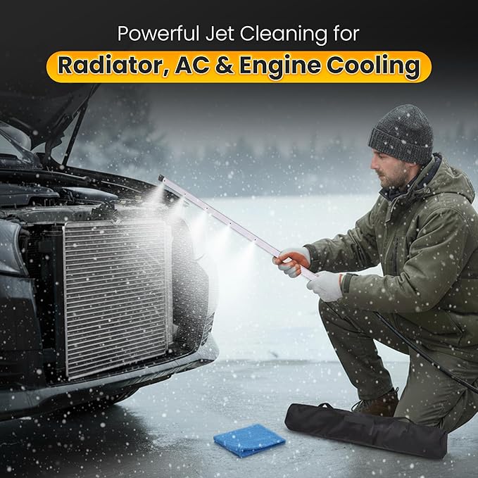 Radiator Cleaning Wand 40" – High Pressure Washer Extension Tool Kit for Radiator Flush, HVAC Coil Cleaner, Car & Truck Engine Cleaning – Stainless Steel Power Washer Wand with Brush, Glove & Towel