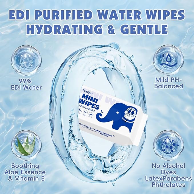 36 PackTravel Flushable Wipes with Aloe & Vitamin E,Impossibly Compact 7 Wipe Per Pack Mini Travel Adult Wet Wipe,Hypoallergenic & Fragrance-Free Skin-Friendly Flushable Wet Wipe(252 Total Wipes)