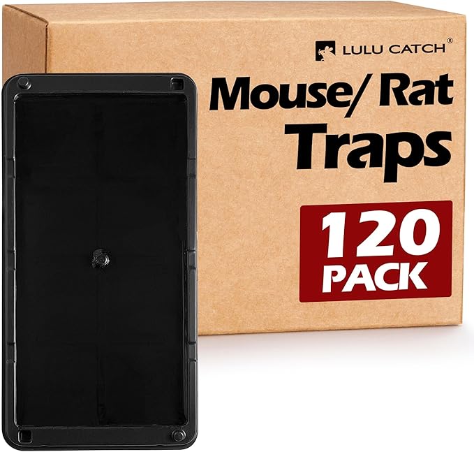 LULUCATCH Sticky Mouse Trap, 120 Pack Large Glue Traps, Pre-Baited Heavy Duty Non-Toxic Bulk Glue Boards Mouse Traps Indoor for Mice, Snakes, Rat, Insects, Cockroaches & Spiders, Pet Safe Easy to Use