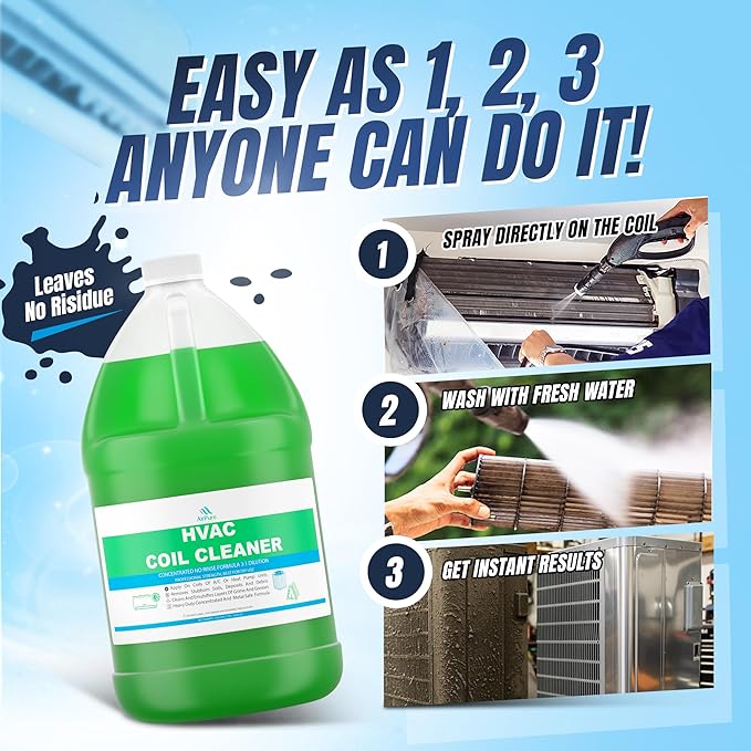 AC Evaporator Coil Cleaner, 1 Gallon (3.78L), No Rinse Coil Cleaner, Metal-Safe Corrosion Inhibitors, Cleans Air Conditioners, Condensers, HVAC, Mini Splits, Heat Pumps, Residential & Commercial