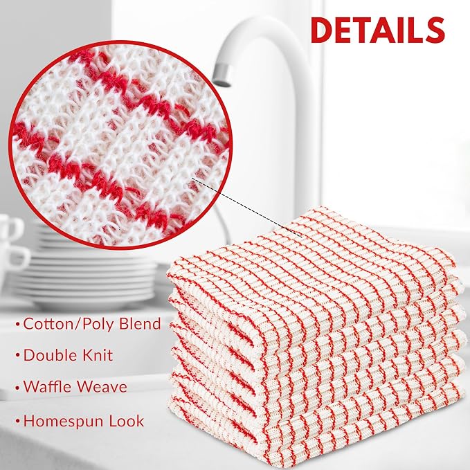 World's Best Kitchen Dish Cloths - Set of 12 Red Dishcloths for Washing Dishes - Absorbent Poly Cotton Waffle Weave Dish Rags, Made in USA