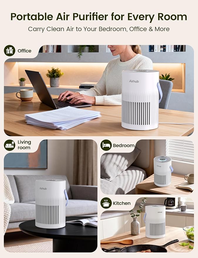 Air Purifier For Home Bedroom, 20dB Quiet Sleep Mode, Activated Carbon & HEPA Filter Portable Air Purifier For Office, Pets, Dust, Odor, Smoke, Pollen (Pearl White)