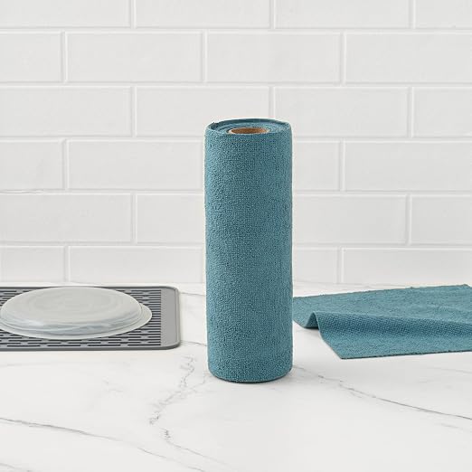 Restaurantware-Clean Tek Professional 11.8 x 11.8 Inch Microfiber Towel Rolls, 30 Reusable Towel Rolls - 30 Tear Away Sheets Per Roll, Perforated, Teal Microfiber Cloth, For All The Cleaning Tasks