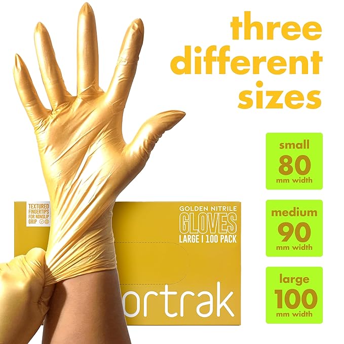 Colortrak Disposable Nitrile Gloves, Gold, Luminous Collection Latex-Free, Powder-Free Hair Color Gloves for Chemical Processing & Salon Services, 1000 Count (10 Boxes), Large