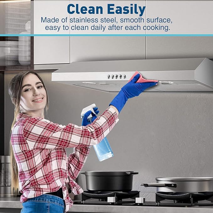 SNDOAS Under Cabinet Range Hood,30 inch Ductless Range Hood Alterable to Ducted,Stainless Steel Kitchen Exhaust Hood with 700CFM, 3-Speed Fan,Stove Vent and Oven Hood with Button Control
