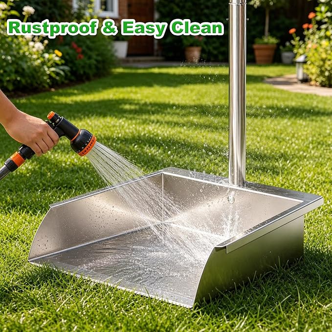 35in Heavy Duty Stainless Steel Standing Dust pan with Handle, Long Handle Metal Dustpans, Stand Up Large Dustpan for Farm, Office, Garage, Outdoor Yard, Commercial & Household Use
