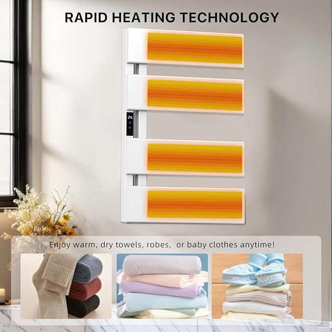 Electric Towel Warmer with Smart LED Timer, Modern [2/3/4] Bar Large Panel Heated Towel Rack, Wall-Mounted Plug-in/Hardwired 2-in-1, Rapid Warmth for Bathrooms, [Matte Black/Alpine White]