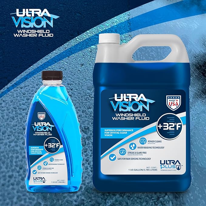 ULTRA 1PLUS Windshield Washer Fluid - Advanced Formula for Car Windshield Wiper Fluid Crystal-Clear Vision in Weather Conditions +32F - All Weather - Bug Remover - 1 US Quart