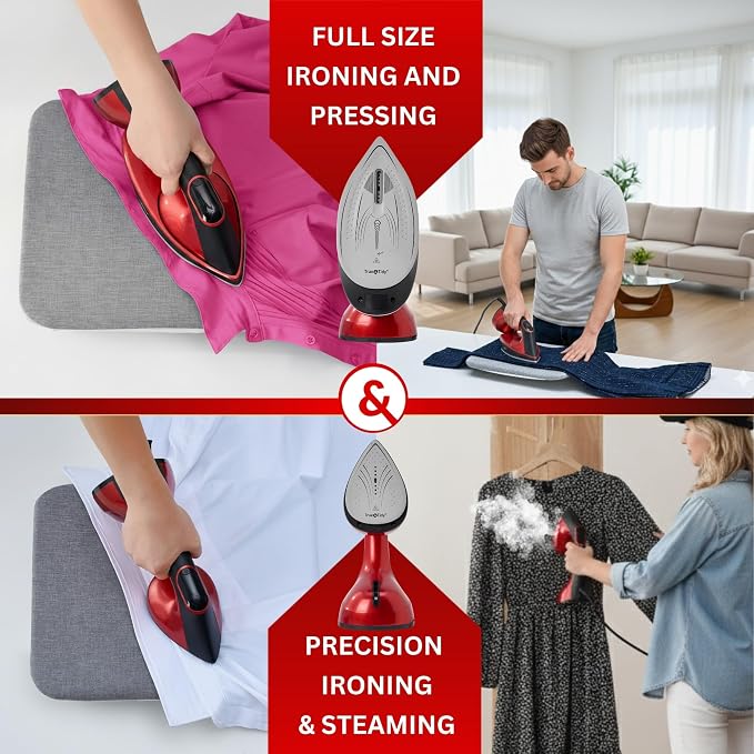 True & Tidy DuoPress XL 2-in-1 Clothes Steamer & Iron, 1600W Powerful Turbo Steam, Large Ceramic Plate, Smart Temperature Control, 3 Steam Modes