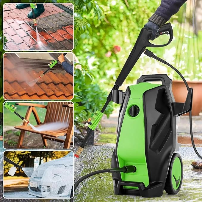 Electric Pressure Washer, 5000 PSI 3.9 GPM Heavy Duty Power Washer with Foam Cannon, 4 Nozzle Tips,33FT Hose and Soap Bottle for Home/Cars/Driveways/Patios/Decks/Fences,Green